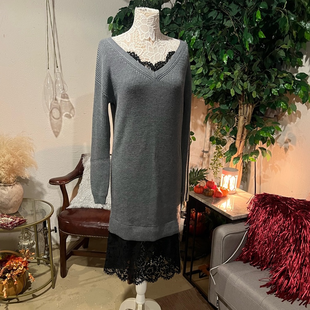 Cozy lace sweater dress